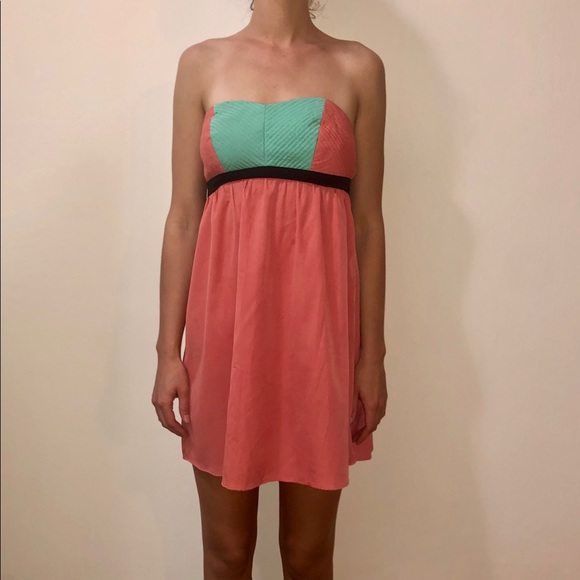 SALMON AND TURQUOISE SUMMER DRESS - Picture 1 of 2